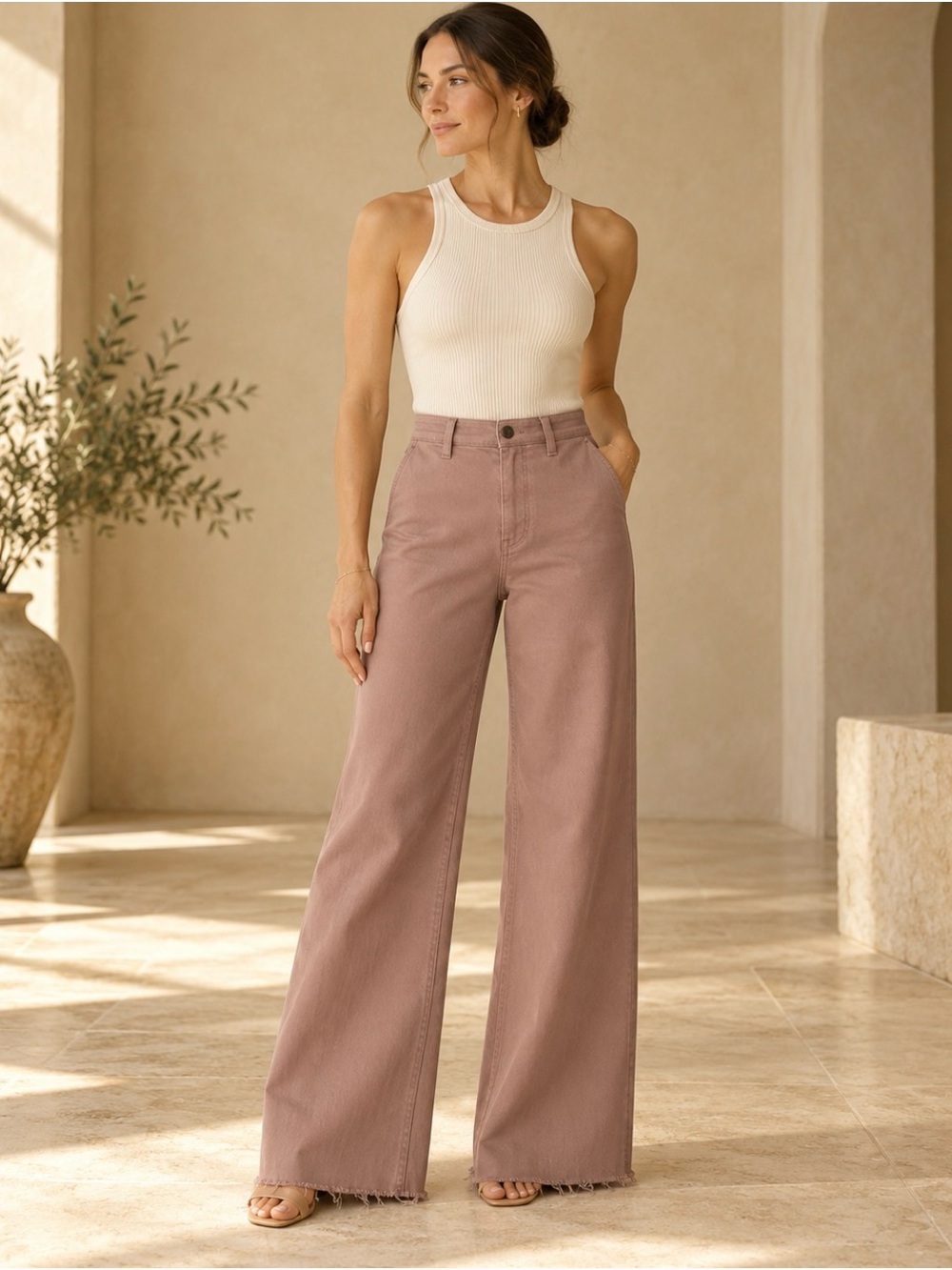 PISTOLA Penny High Rise Wide Leg Raw Hem Jeans Mauve Size 24